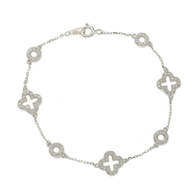SUZY LEVIAN STERLING SILVER WHITE CUBIC ZIRCONIA CLOVER AND CIRCLES BRACELET