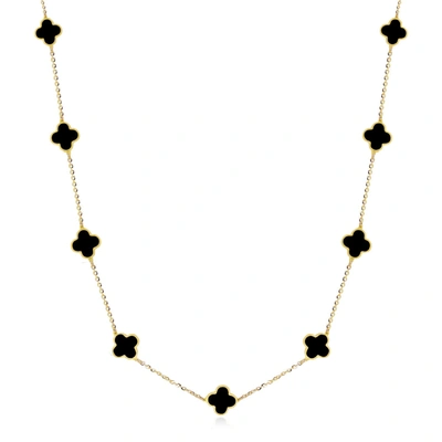 The Lovery Mini Onyx Clover Necklace In Gold