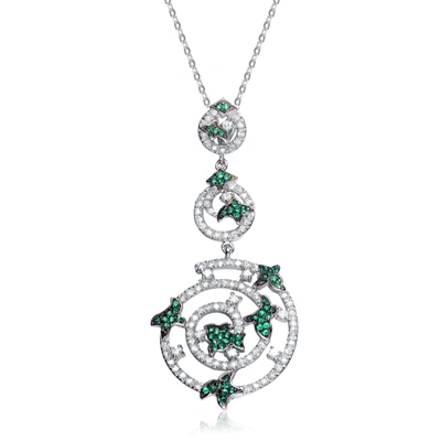Genevive Sterling Silver White Cubic Zirconia And Green Cubic Zirconia Pendant