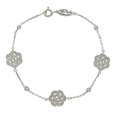 Suzy Levian Silver Sapphire Flower Station Bracelet In Blue