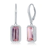 Simona Sterling Silver Emerald-cut Cz With Halo Earrings In Silver