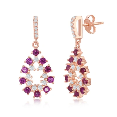 Simona Sterling Silver Half Cz Pear-shaped Earrings In Pink