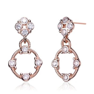 Genevive Sterling Silver Rose Gold Plated Cubic Zirconia Square Dangling Earrings In Pink