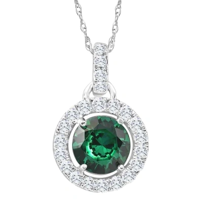 Pompeii3 1 1/2ct Emerald Diamond Halo Pendant Women's 10k White Gold Necklace 18" Length In Silver