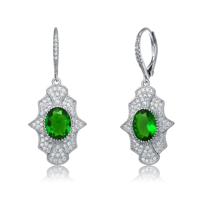 Genevive Sterling Silver Emerald Cubic Zirconia Embelish Leverback Earrings In Green