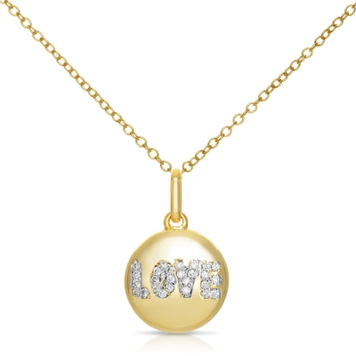 Genevive C.z. Sterling Silver Gold Plated '' Love '' Disc Pendant