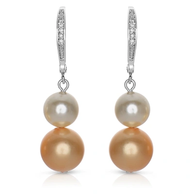 Genevive Sterling Silver Multi Colored Pearl And Cubic Zirconia Drop Earrings In Yellow