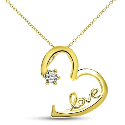 Genevive Sterling Silver Gold Plated Cubic Zirconia "love" Heart Necklace In Yellow