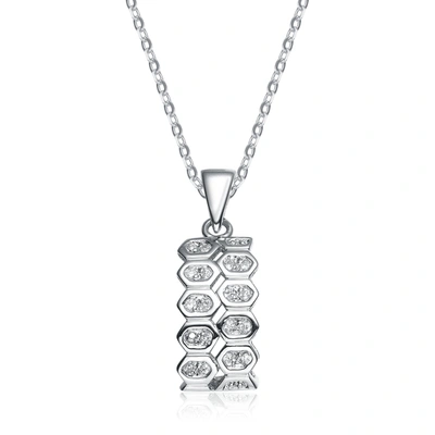 Genevive Sterling Silver White Cubic Zirconia Beehive Pendant