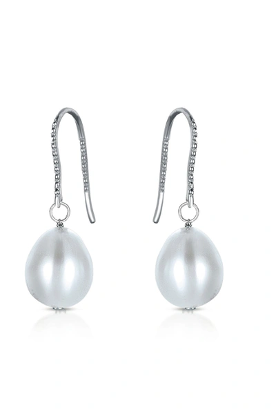Genevive Sterling Silver Grey Pearl Drop Earrings