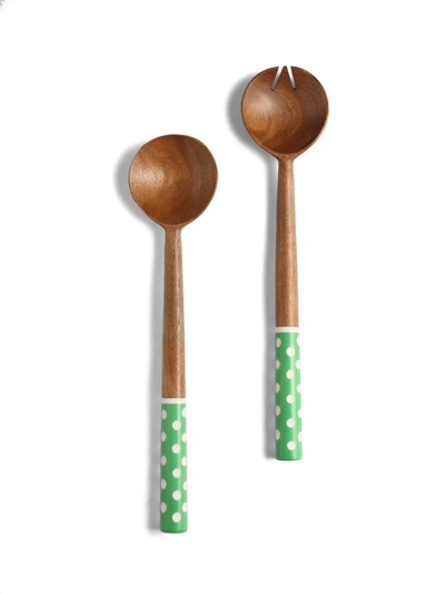 Tiramisu Resin & Wood Salad Server 2 Piece Set In Green