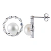 SPLENDID PEARLS Sterling Silver 8-8.5mm Freshwater Pearl Halo Earrings