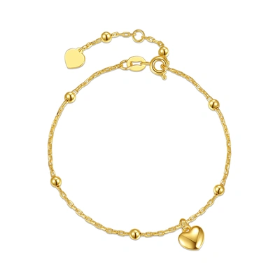 Rachel Glauber Ra 14k Yellow Gold Plated Heart Charm Station Bead Bracelet W/ Adjustable Extension Chain In Gold-tone