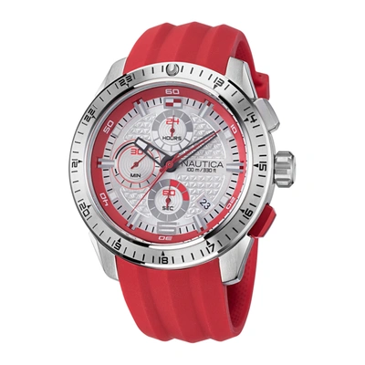 Nautica Mens Nst 101 Stainless Steel And Silicone Watch In Red/silver Tone