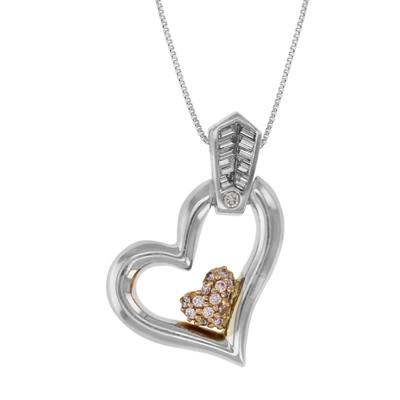Vir Jewels 2/5 Cttw Baguette Diamond Heart Pendant Necklace 10k Two Tone Gold With Chain In Silver