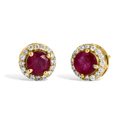 Savvy Cie Jewels 18k Gold Vermeil 1.88gtw Natural Ruby & White Zircon Stud Earrings In Multi