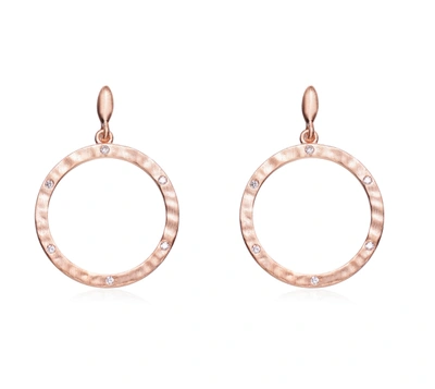 Genevive Sterling Silver Rose Gold Plated Cubic Zirconia Brushed Circle Earrings In Pink