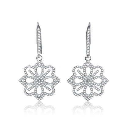 Genevive Sterling Silver Cubic Zirconia Flower Drop Earrings In White