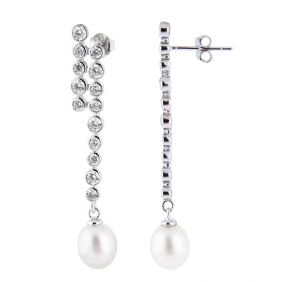 Splendid Pearls Silver 8-8.5mm Freshwater Pearl Earrings In White
