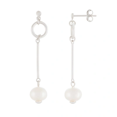 Splendid Pearls Dangling Sterling Silver 7-7.5mm Freshwater Pearl Earrings In White