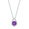 SIMONA STERLING SILVER PEARSHAPED NECKLACE W/ROUND 'FEBRUARY BIRTHSTONE' GEM - AMETHYST