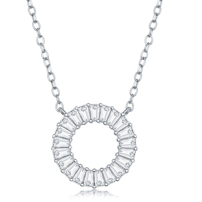 Simona Sterling Silver Baguette Cz Open Circle Necklace