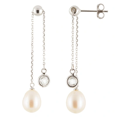 Splendid Pearls Sterling Silver Slider 7.5-8mm Freshwater Pearl Earrings In White
