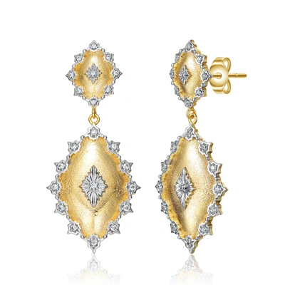 Rachel Glauber Rhodium And 14k Gold Plated Cubic Zirconia Drop Earrings In Two-tone
