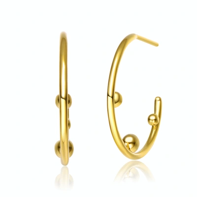 Rachel Glauber 14k Gold Plated Beaded Open Hoop Earrings In Gold-tone