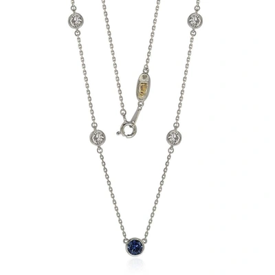 Suzy Levian Sapphire & Diamond Accent (1.50cttw) Sterling Silver 5 Stone Station Necklace In Blue