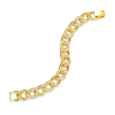 Rachel Glauber 14k Plated Tubular Oval Cable Chain Bracelet In Gold-tone