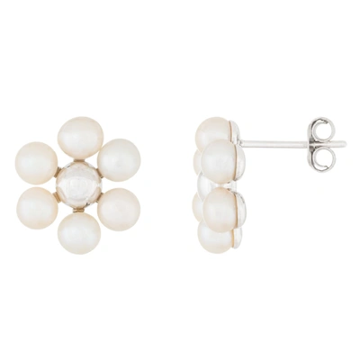 Splendid Pearls Silver 4-4.5mm Freshwater Pearl Cluster Earrings In White