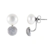 Splendid Pearls Cz Earring Jackets With White Freshwater Pearls In Silver