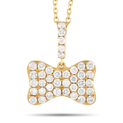 Non Branded Lb Exclusive 18k Yellow Gold 0.80 Ct Pave Diamond Bow Pendant Necklace In White
