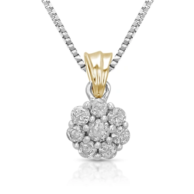 Vir Jewels 1/4 Cttw Diamond Cluster Composite Pendant Necklace 14k Two Tone Gold With Chain In Silver