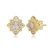 RACHEL GLAUBER 14K GOLD PLATED AND CUBIC ZIRCONIA FLORAL STUD EARRINGS