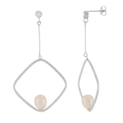 Splendid Pearls Fancy Dangling Square Shaped Freshwater Pearl Earrings In White