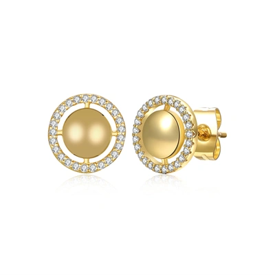 Rachel Glauber 14k Yellow Gold Plated With Diamond Cubic Zirconia Eternity Halo Medallion Stud Earrings In Gold-tone