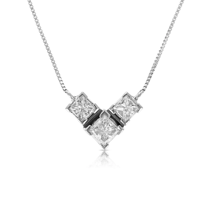 Vir Jewels 3/4 Cttw 3 Stone Princess Cut Diamond Pendant Necklace 14k White Gold With Chain In Silver