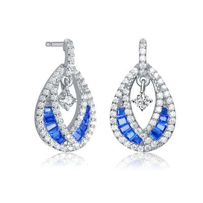 Genevive Sterling Silver Sapphire Cubic Zirconia Pear Drop Earrings