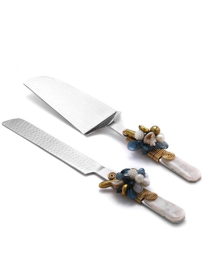 Tiramisu Embellished Cake Server Set In Blue