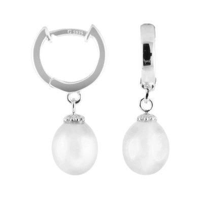 Splendid Pearls Dangling Huggie 8-8.5mm Freshwater Pearl Earrings In White