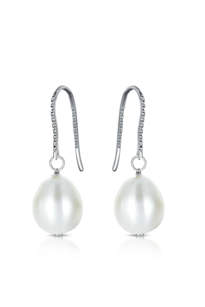 Genevive Sterling Silver White Pearl Drop Earrings In Grey