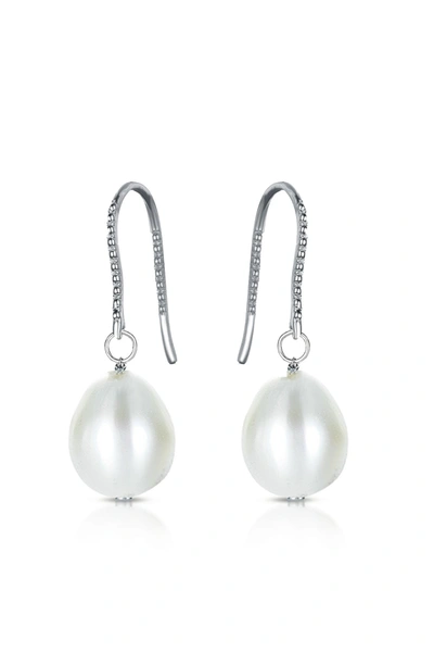 Genevive Sterling Silver White Pearl Drop Earrings