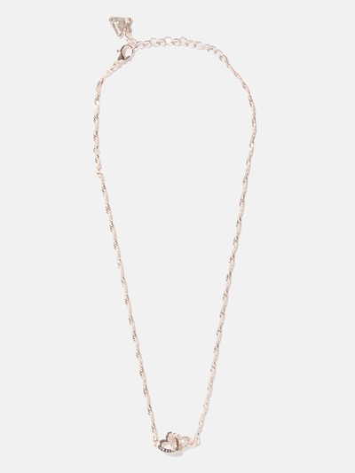 Guess Factory Rose Gold-tone Interlocking Hearts Necklace In Silver