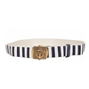 Gucci Men's Navy / White Fabric Brass Anchor Buckle Striped Belt 375191 In Blue