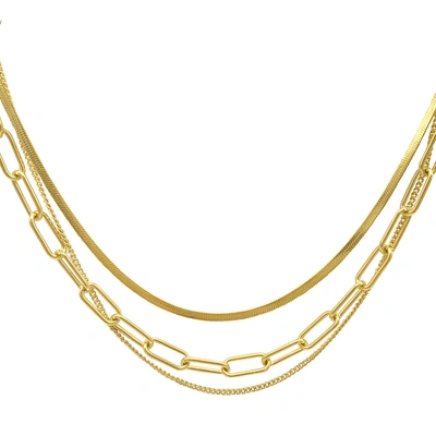 ADORNIA PAPER CLIP, SNAKE CHAIN AND CURB CHAIN NECKALCE GOLD