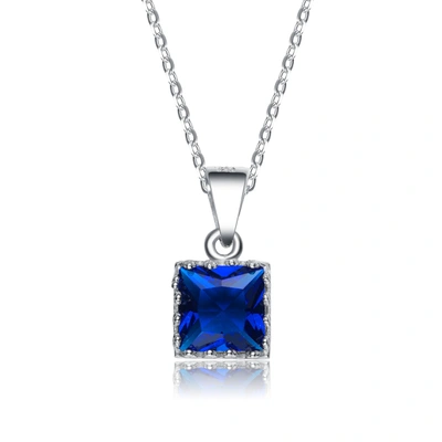Genevive Sterling Silver Sapphire Cubic Zirconia Solitaire Necklace In Blue
