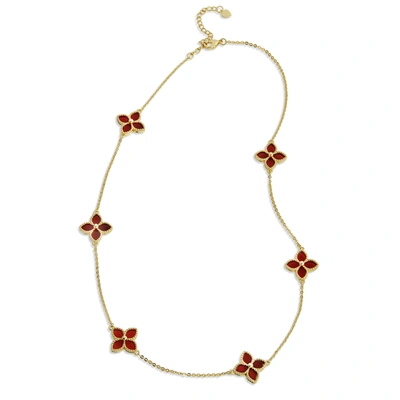 Savvy Cie Jewels 18k Yellow Gold Vermeil Red Agate Flower Station Necklace
