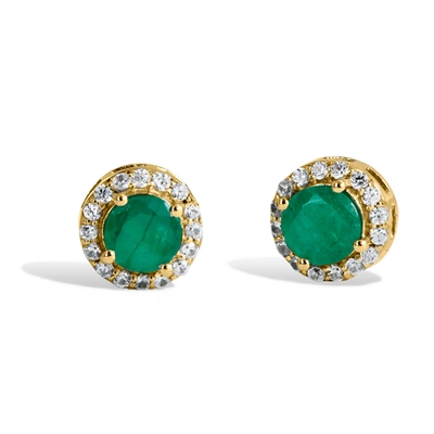 Savvy Cie Jewels 18k Gold Vermeil 1.30gtw Natural Emerald & White Zircon Stud Earrings In Green